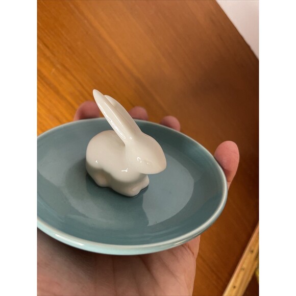 Lauren Conrad Brand Teal and White Bunny Trinket Tray Plate - Picture 5 of 6